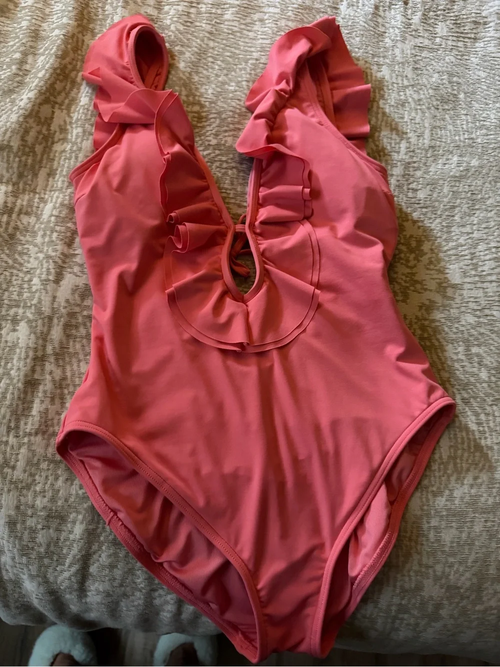 Michael Kors Coral Pink Ruffle One-Piece Swimsuit